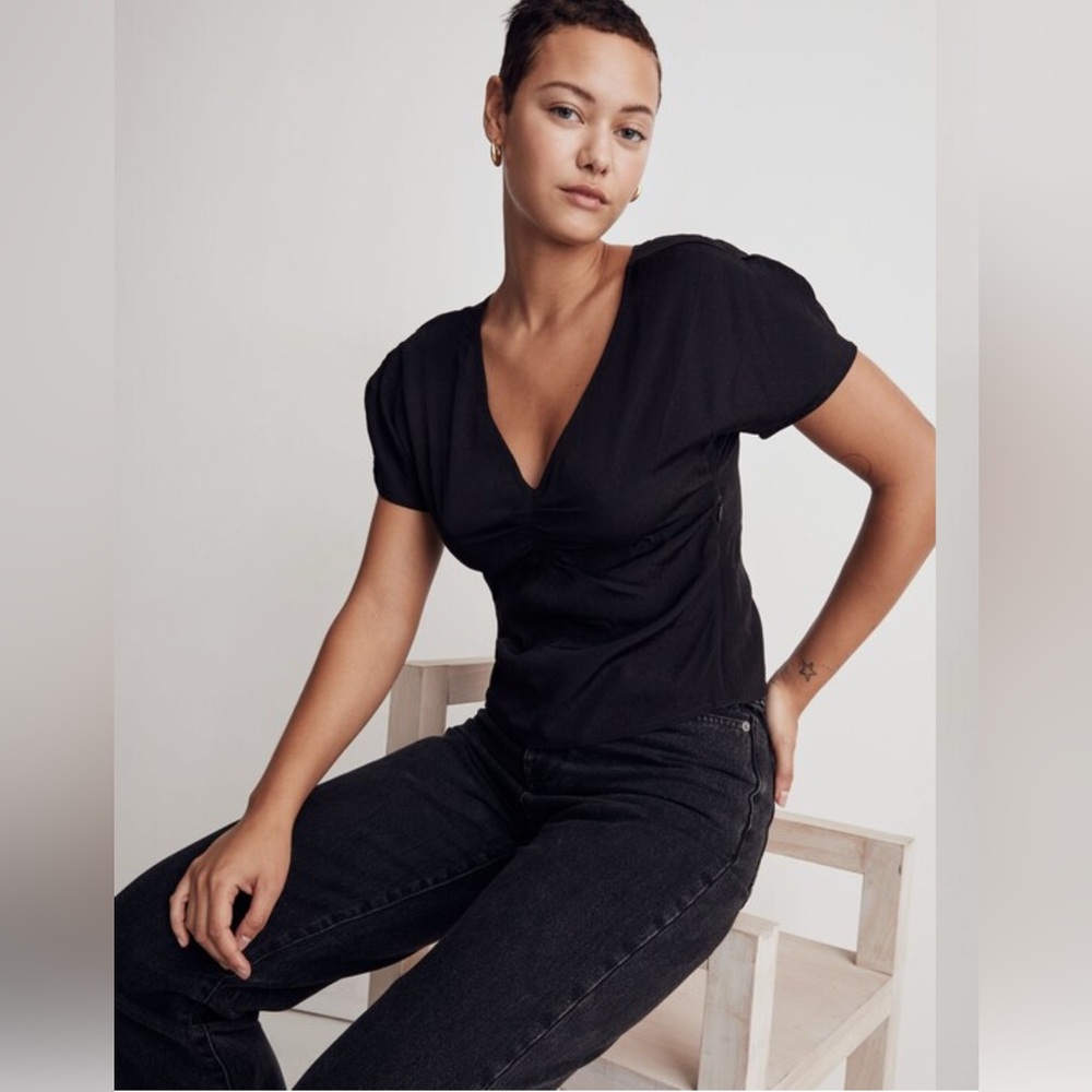 Madewell black V Neck Short Sleeve Top 14 NWT